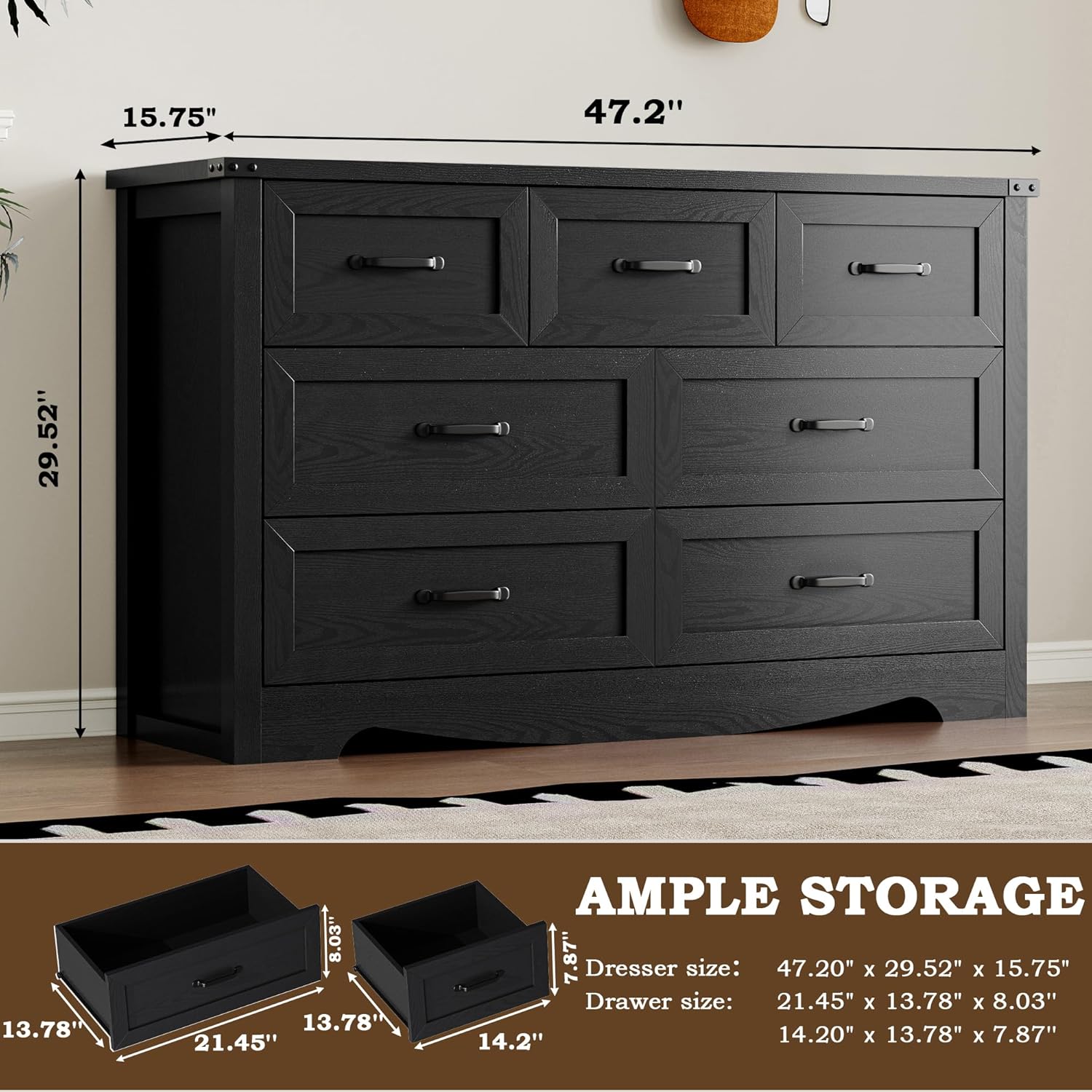 7-Drawer Dresser for Bedroom, Modern Wooden Chest of Drawers with Metal Handles, Anti-Tipping Design, Sturdy and Stable Storage Organizer for Living Room, Entryway, Home Office - Image 2