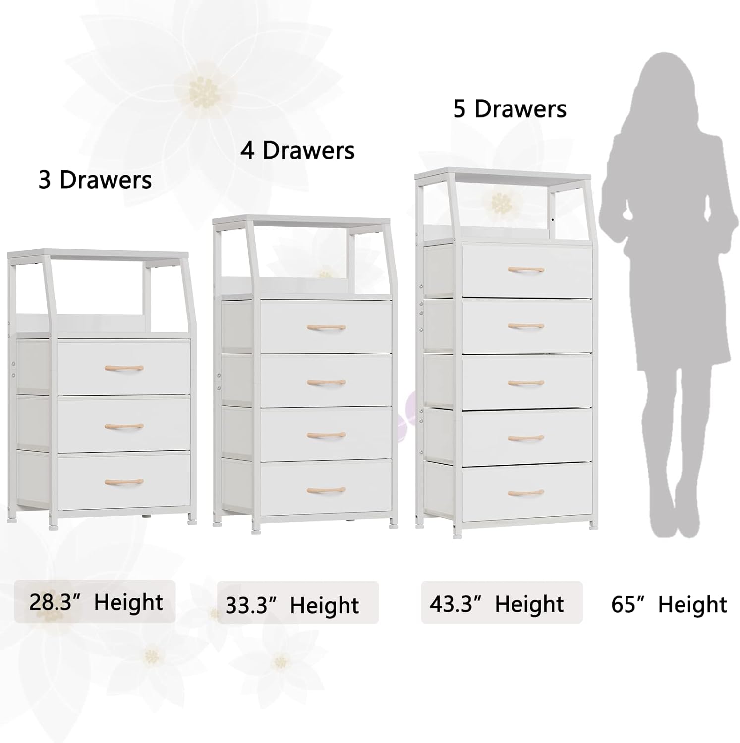 Furnulem White Dresser with 5 Drawers, Vertical Storage Tower Fabric Dresser for Bedroom, Hallway, Entryway, Nursery, Closet Organizer, Nightstand Bedside Table Furniture, Sturdy Steel Frame, Wood Top - Image 7