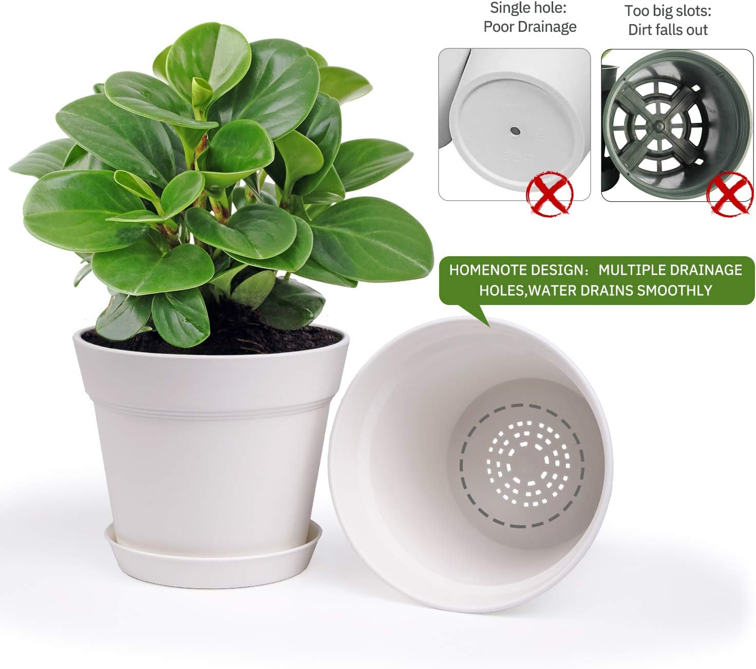 Homenote Pots for Plants, 15 Pack 6 Inch Plastic Planters with Multiple Drainage Holes and Trays,Plant Pots for All Home Garden Flowers Succulents (White) - Image 6