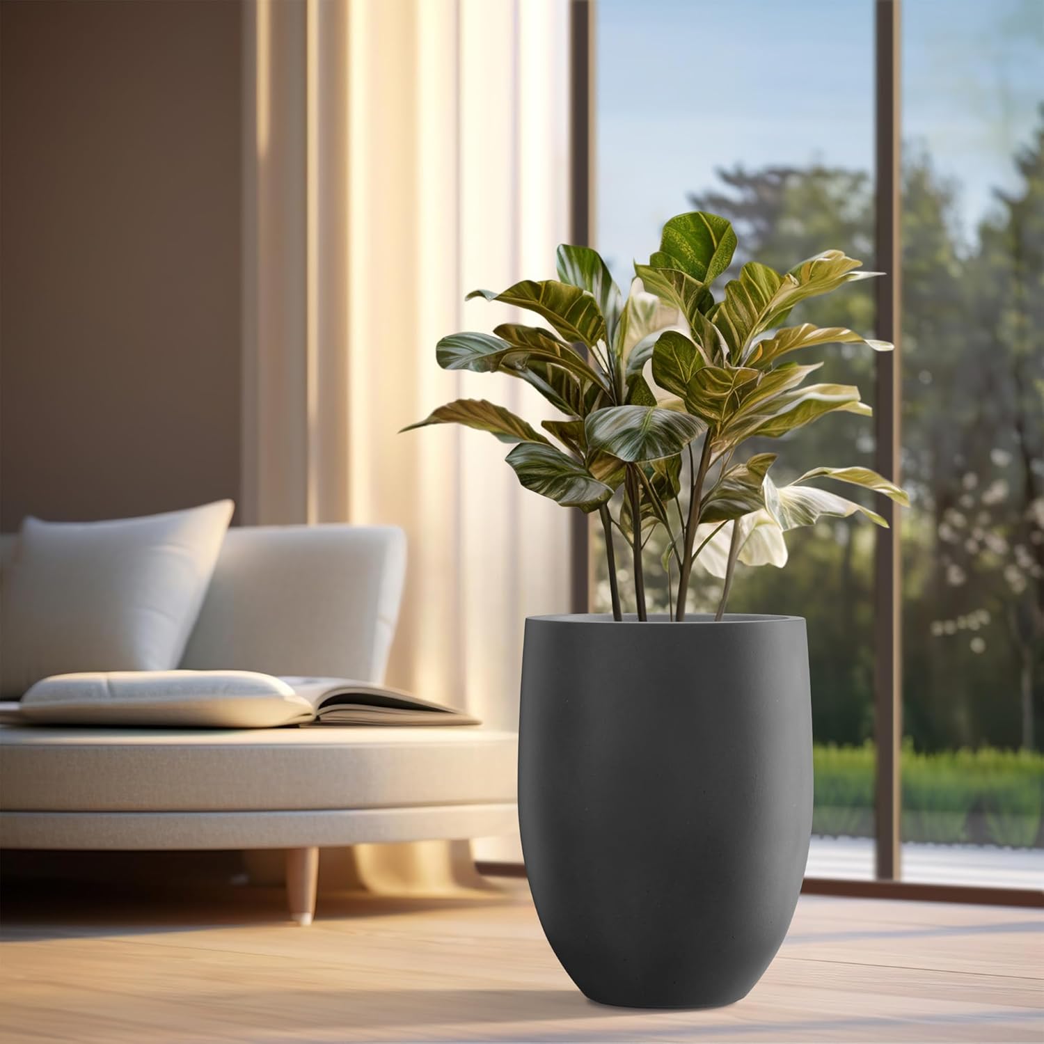 Kante 21.7" H Natural Concrete Tall Planter, Large Outdoor Indoor Decorative Pot with Drainage Hole and Rubber Plug, Modern Round Taper Style for Home and Patio Burnished Black - Image 3