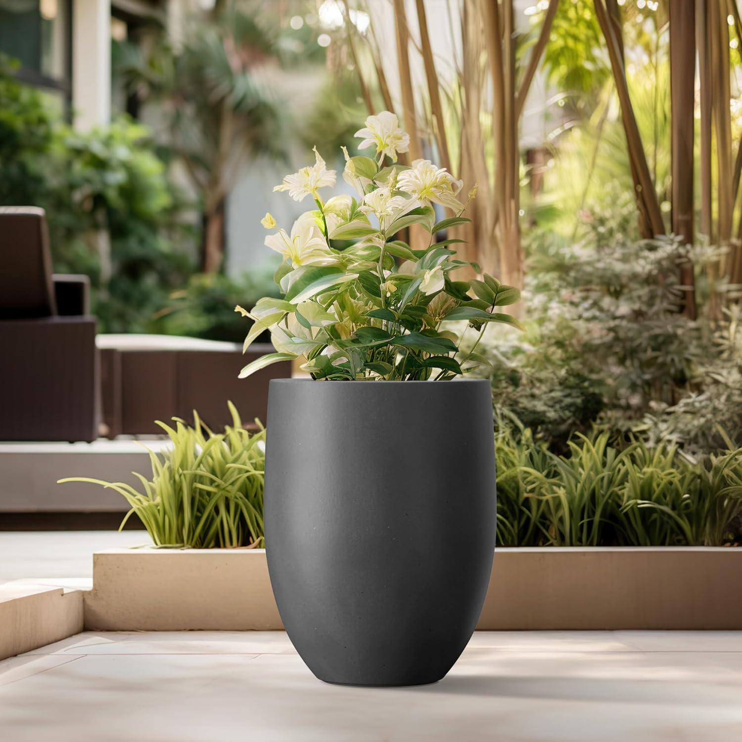 Kante 21.7" H Natural Concrete Tall Planter, Large Outdoor Indoor Decorative Pot with Drainage Hole and Rubber Plug, Modern Round Taper Style for Home and Patio Burnished Black - Image 4