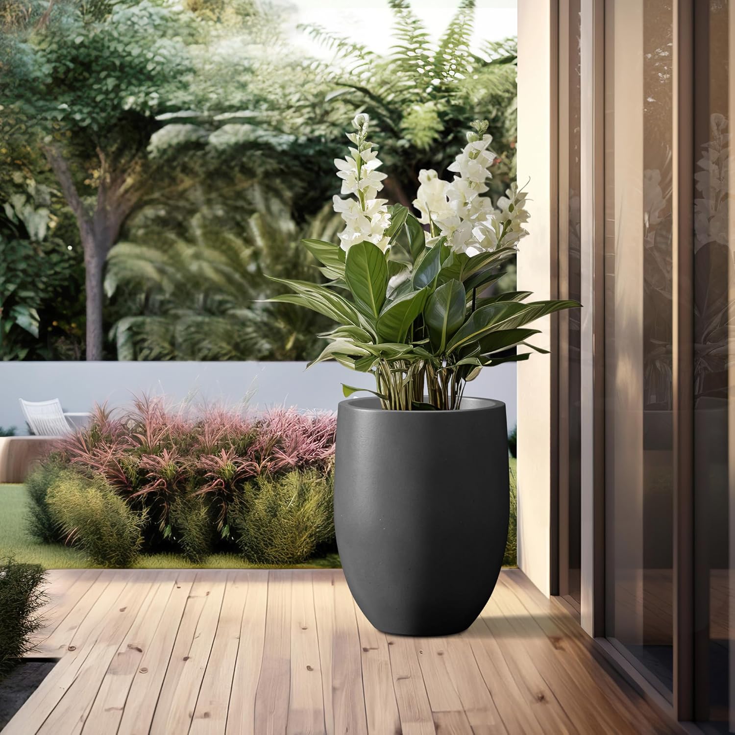 Kante 21.7" H Natural Concrete Tall Planter, Large Outdoor Indoor Decorative Pot with Drainage Hole and Rubber Plug, Modern Round Taper Style for Home and Patio Burnished Black - Image 5