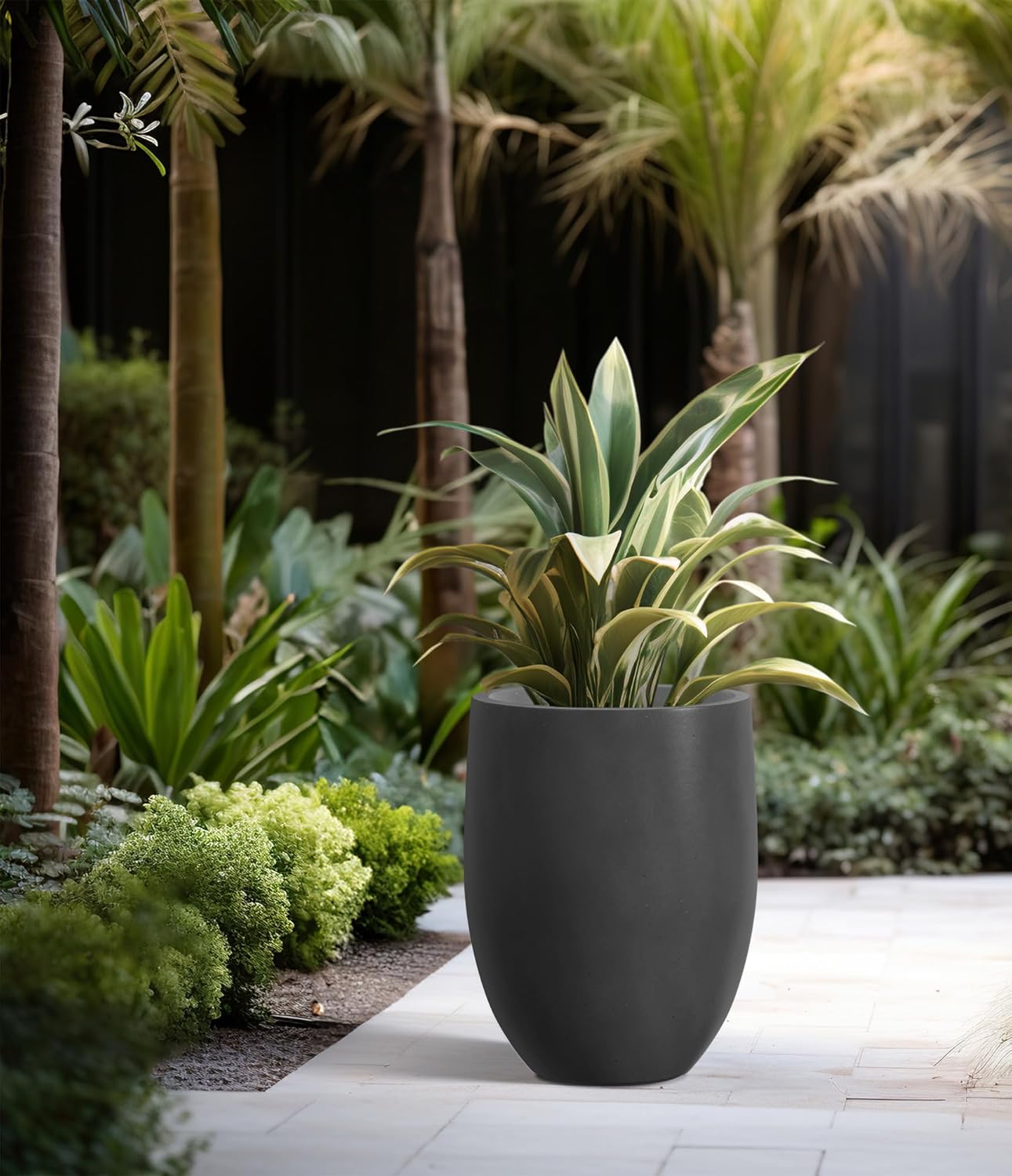 Kante 21.7" H Natural Concrete Tall Planter, Large Outdoor Indoor Decorative Pot with Drainage Hole and Rubber Plug, Modern Round Taper Style for Home and Patio Burnished Black - Image 6