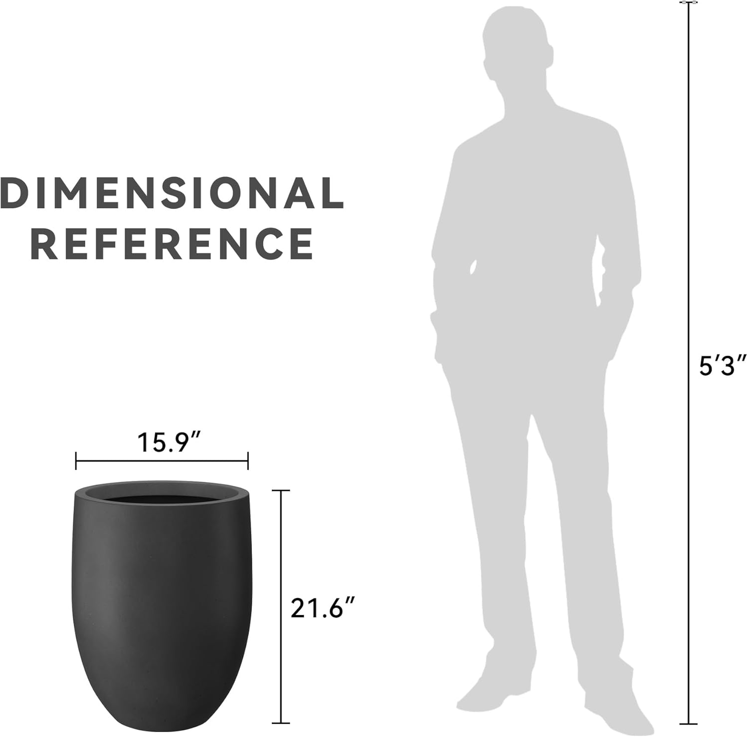 Kante 21.7" H Natural Concrete Tall Planter, Large Outdoor Indoor Decorative Pot with Drainage Hole and Rubber Plug, Modern Round Taper Style for Home and Patio Burnished Black - Image 8