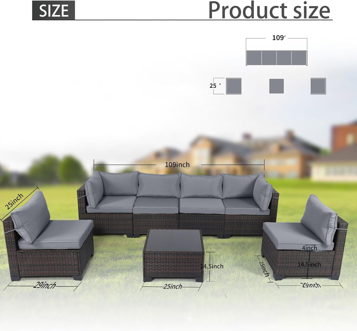 LEVELEVE 7 Pieces Outdoor Patio Furniture Sets,Rattan Conversation Sectional Set,Manual Weaving Wicker Patio Sofa with Tea Table - Image 3