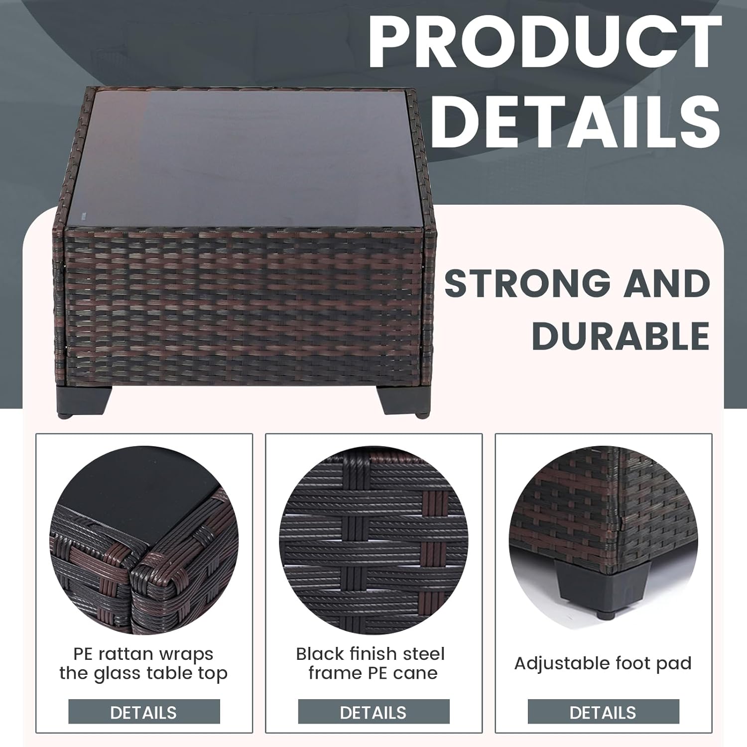 LEVELEVE 7 Pieces Outdoor Patio Furniture Sets,Rattan Conversation Sectional Set,Manual Weaving Wicker Patio Sofa with Tea Table - Image 5
