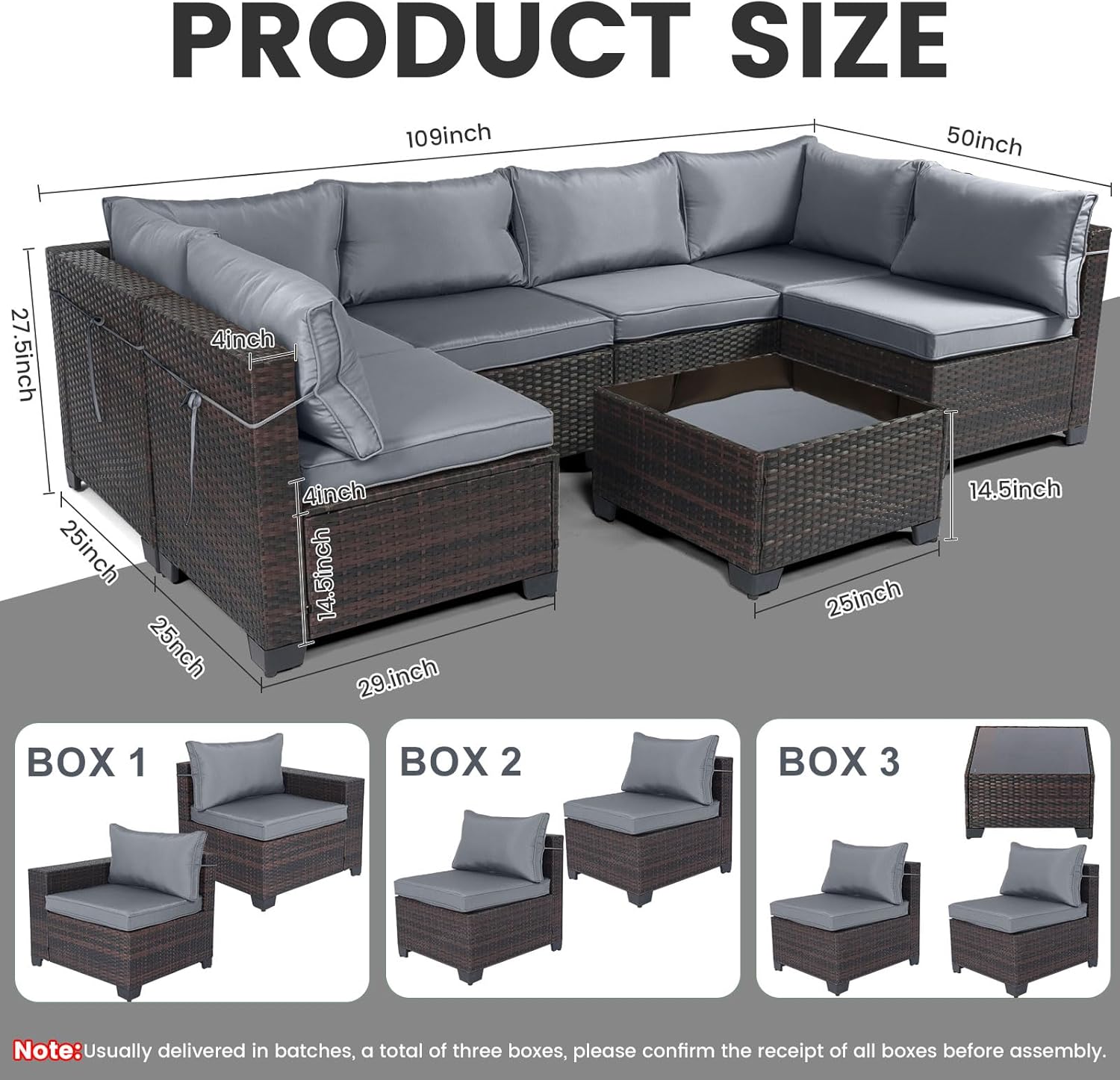 LEVELEVE 7 Pieces Outdoor Patio Furniture Sets,Rattan Conversation Sectional Set,Manual Weaving Wicker Patio Sofa with Tea Table - Image 7