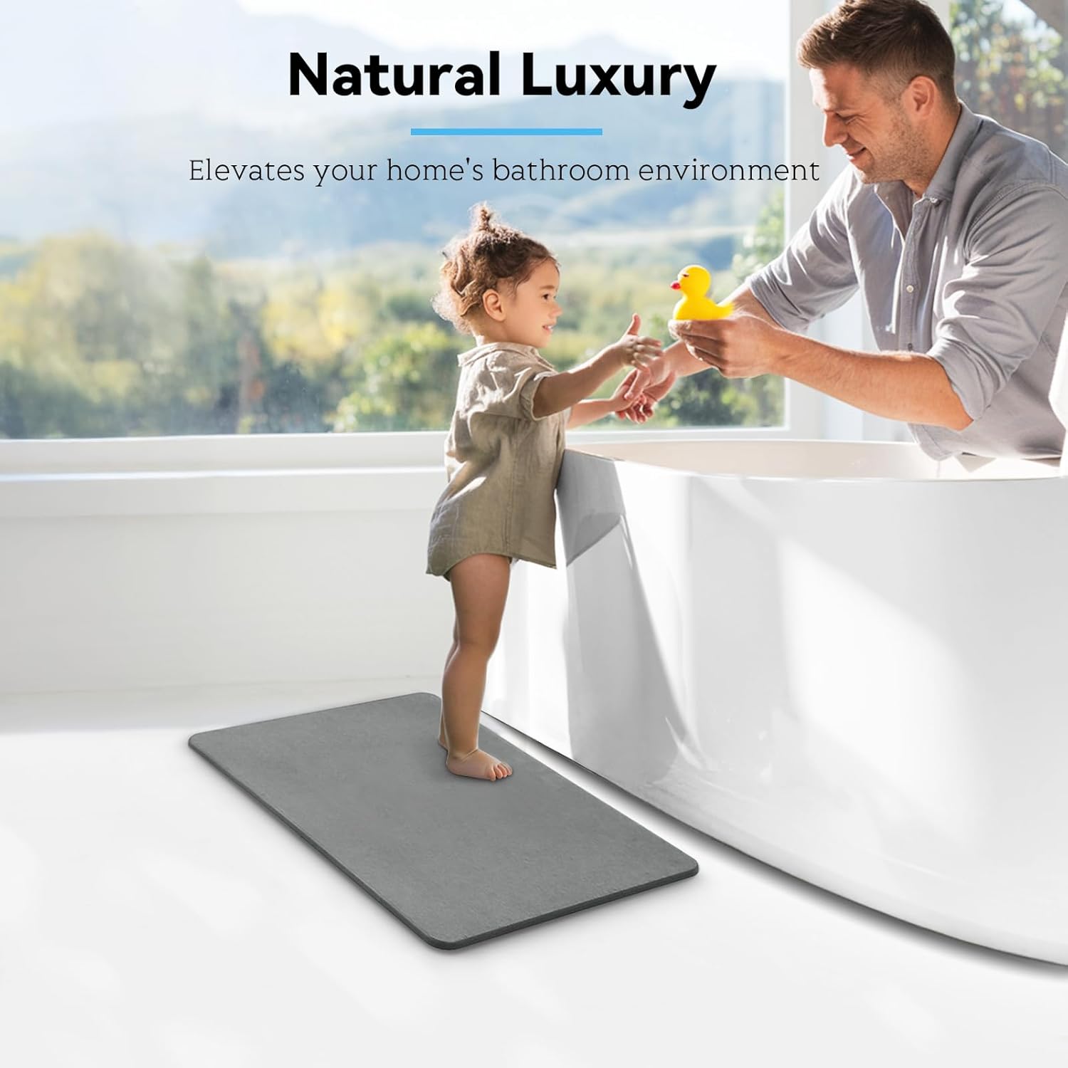 Stone Bath Mat, Dries Quickly, Non-Slip Diatomaceous Earth Stone Bath Mats for Bathroom, Super Absorbent Stone Shower Mat, Easy to Clean, 23.5" x 15.5" Dark Gray - Image 4