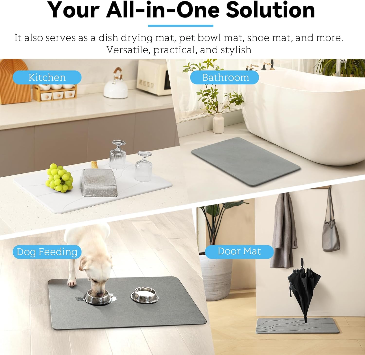 Stone Bath Mat, Dries Quickly, Non-Slip Diatomaceous Earth Stone Bath Mats for Bathroom, Super Absorbent Stone Shower Mat, Easy to Clean, 23.5" x 15.5" Dark Gray - Image 5