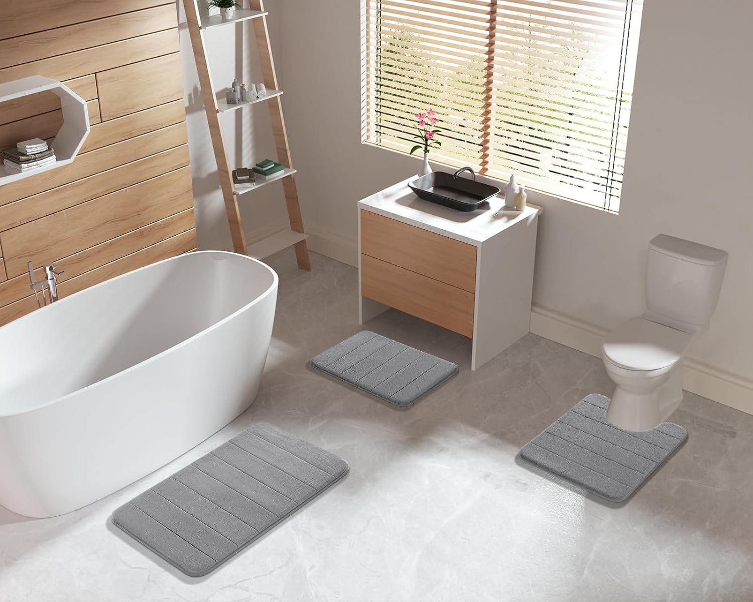 Yimobra Bathroom Rugs Sets 2 Piece, Soft Absorbent Memory Foam Bath Mats Set, Dry Fast Bath Mat, Machine Washable Bath Rug Set for Bathroom, 17x24+31.5x19.8 Inches, Gray - Image 6